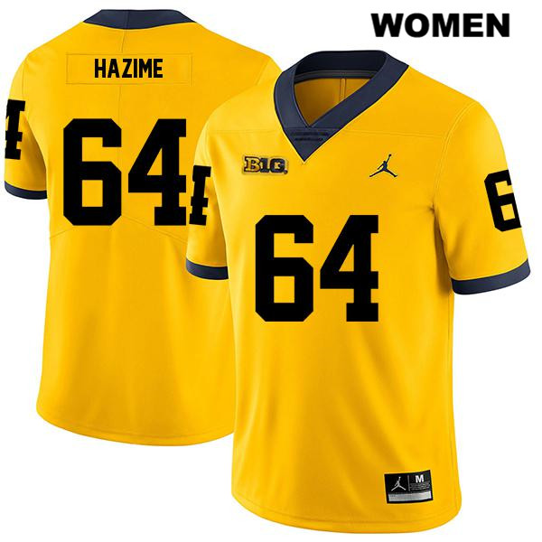 Women's NCAA Michigan Wolverines Mahdi Hazime #64 Yellow Jordan Brand Authentic Stitched Legend Football College Jersey WE25Q82QP